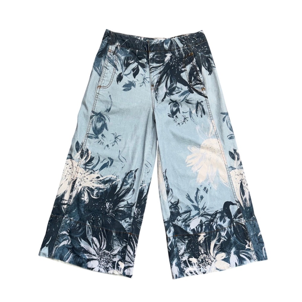 Pilcro Anthropologie foxglove Floral Wide Leg Boho Coastal Denim Jeans 28 - Picture 2 of 8